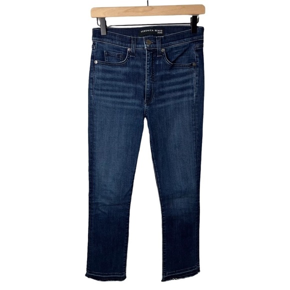 Veronica Beard Carly Kick Flare Jeans Dark Wash Size 26 Frayed Hem - Picture 2 of 9